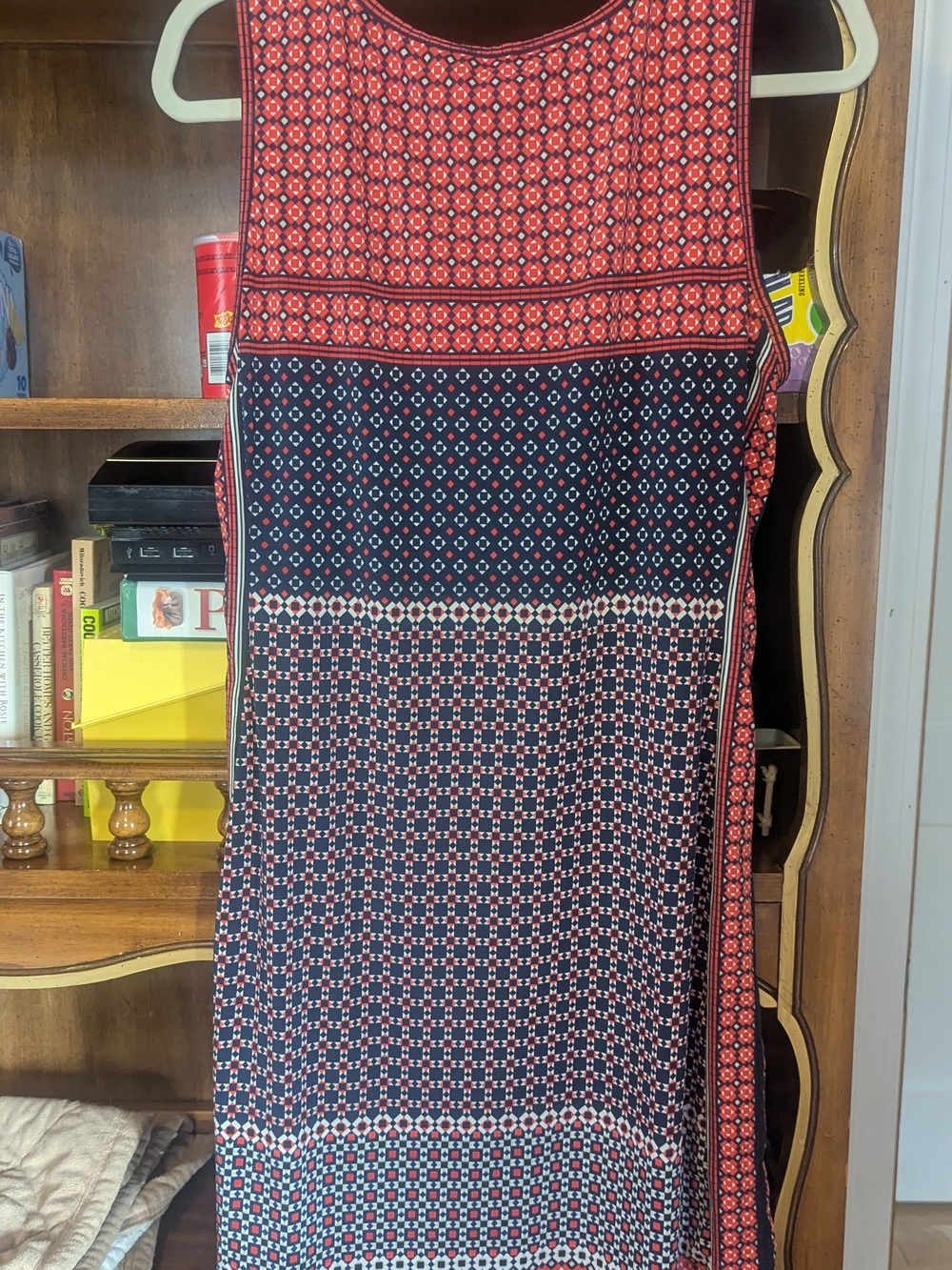 Max Studio Red & Navy Patterned Dress